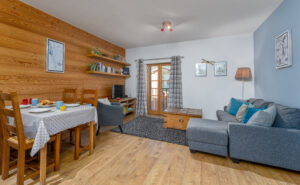 Comfortable lounge and dining area for up to four guests